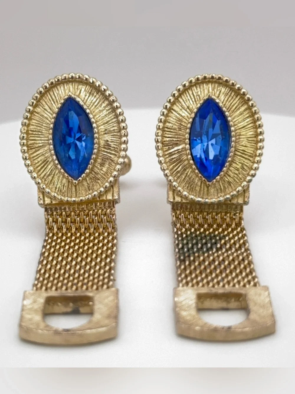 SWANK Gold-Tone Wrap Around Cuff Links with Blue Marquise Style Rhinestone